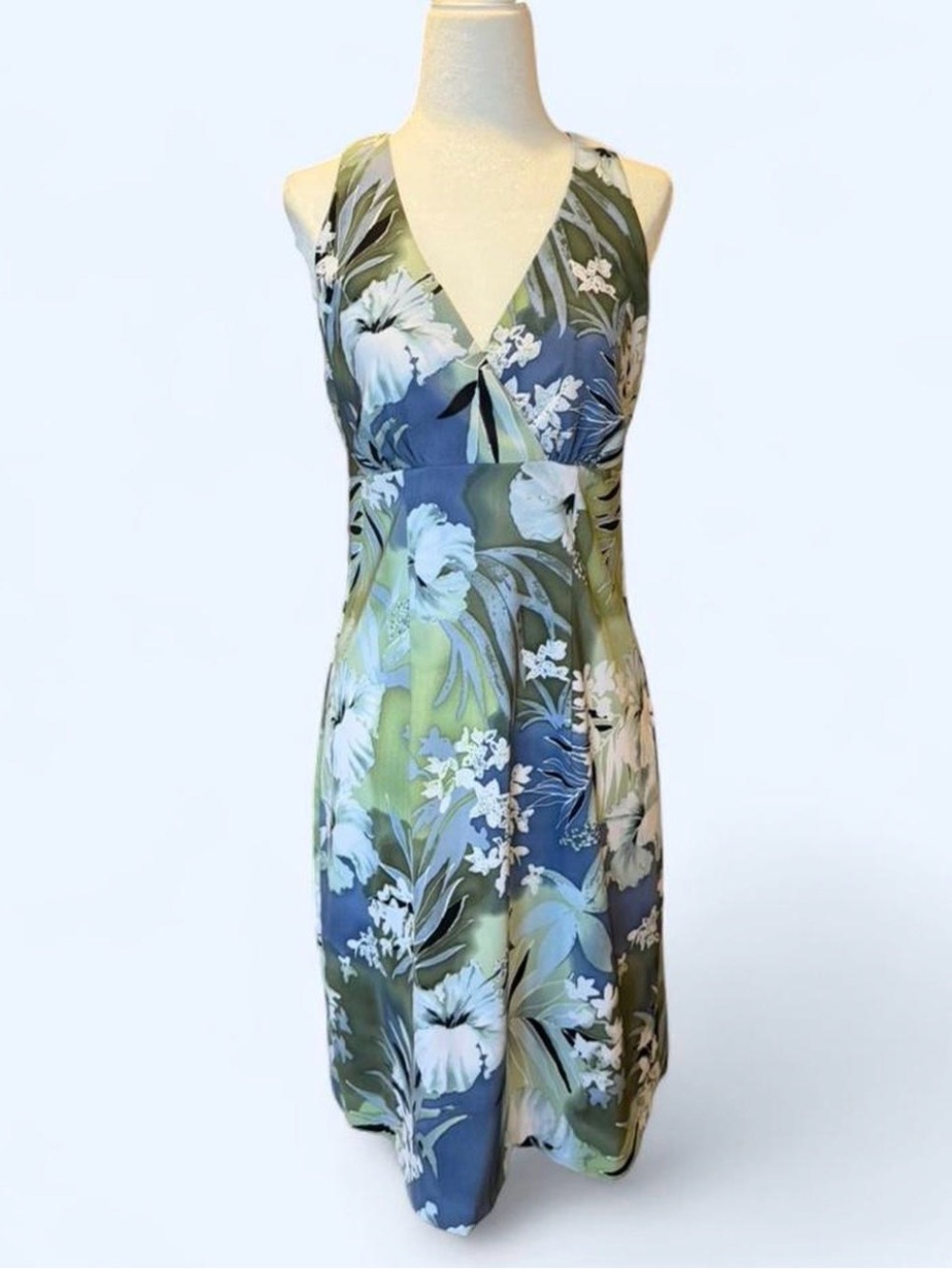 connected apparel Blue and Green Floral Halter Midi Dress